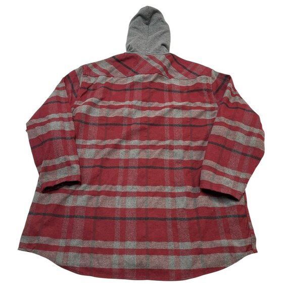 Jared Flannel Mens XL Red Plaid Fleece Lined Hood Zip Front Shirt Jacket Outdoor - Picture 2 of 8